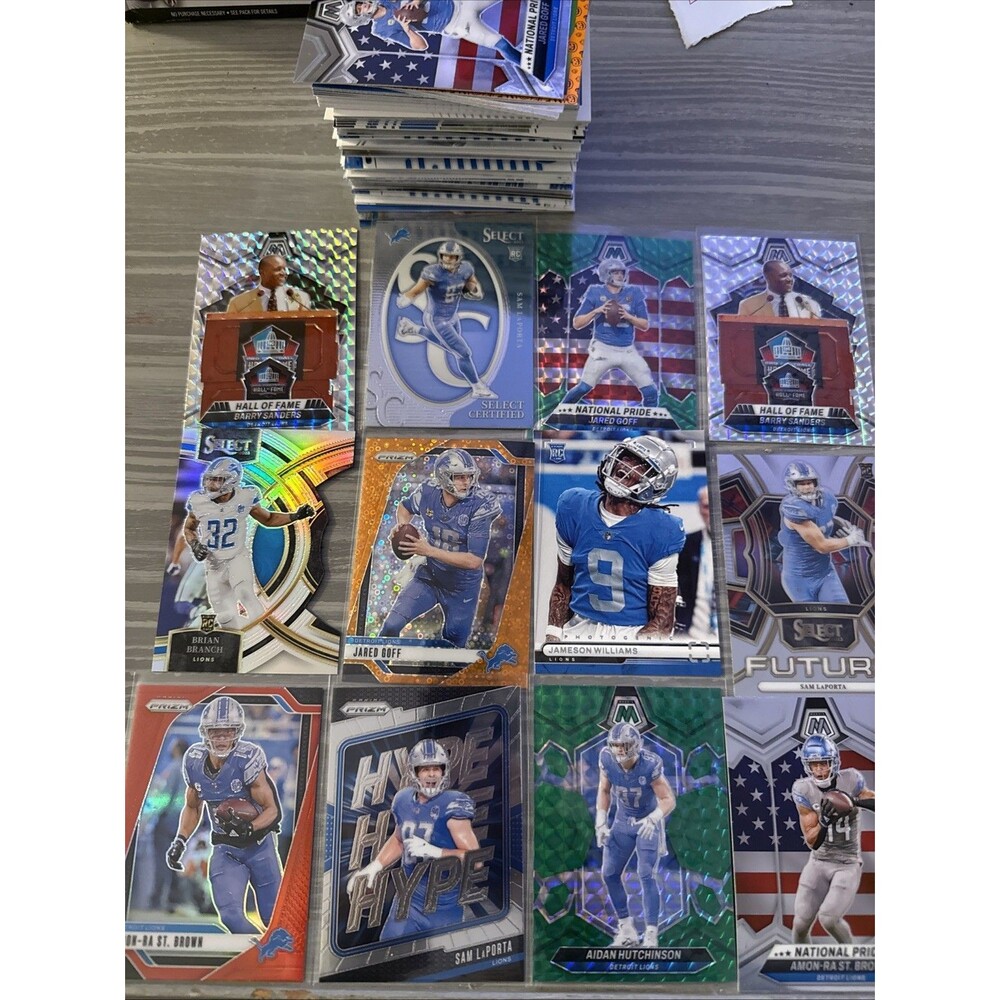 Detroit Lions Football Card Lot Bundle- Approx. 100 Cards With Inserts